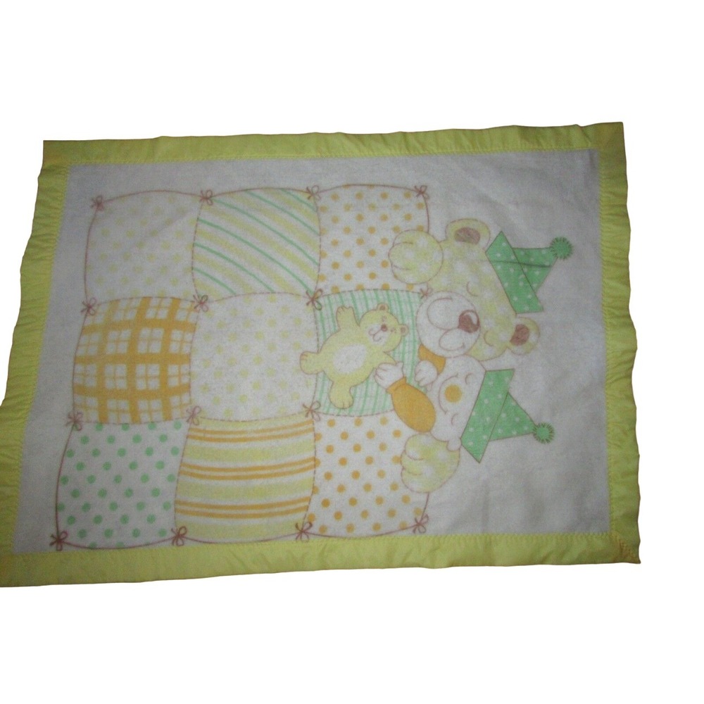 Carters‎ Vintage baby crib blanket yellow trim sleeping bears clown party hats